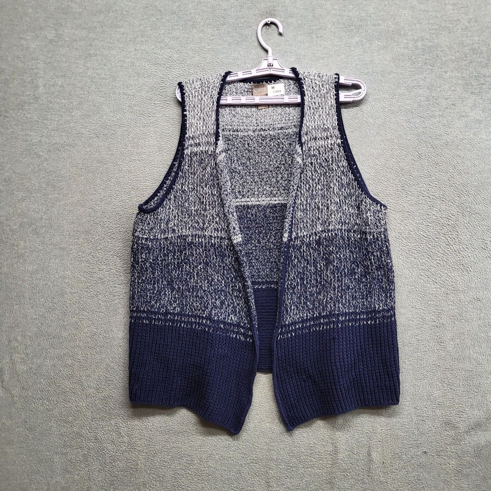 Chico's Women Sweater 2 Blue Ombre Vest Open Front Knit Sleeveless